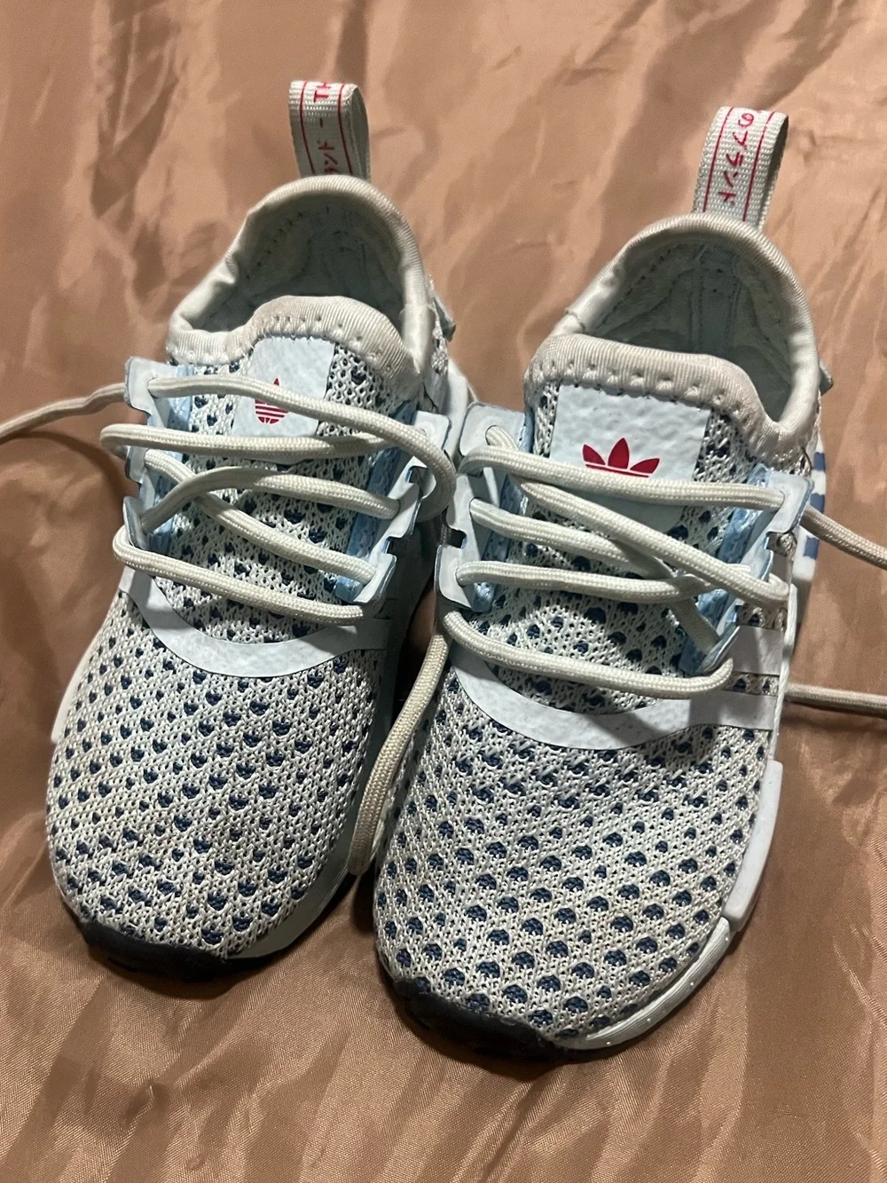 adidas Kids White and Navy Knit Slip-On Sneakers